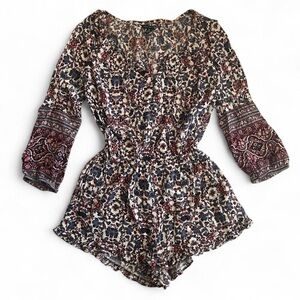 American Eagle Outfitters Floral Paisley Romper in Cream, Navy & Burgundy